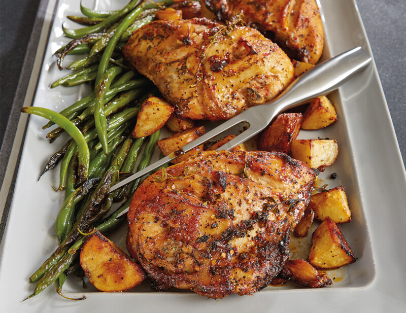 Honey and Garlic Glazed Chicken with Roasted Red Potatoes and Char ...
