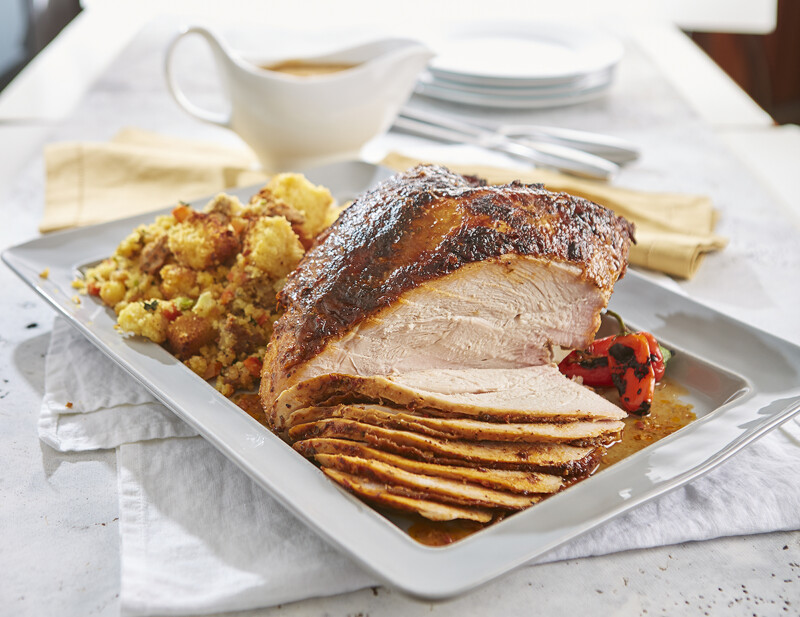 Chili Lime Turkey Breast with Chorizo Cornbread Stuffing and Spicy ...