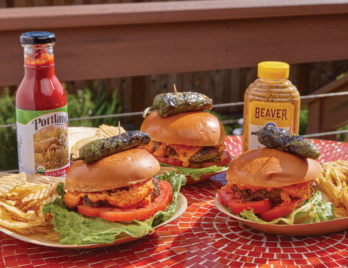 Pimento Cheese Burgers with Grilled Jalapeños